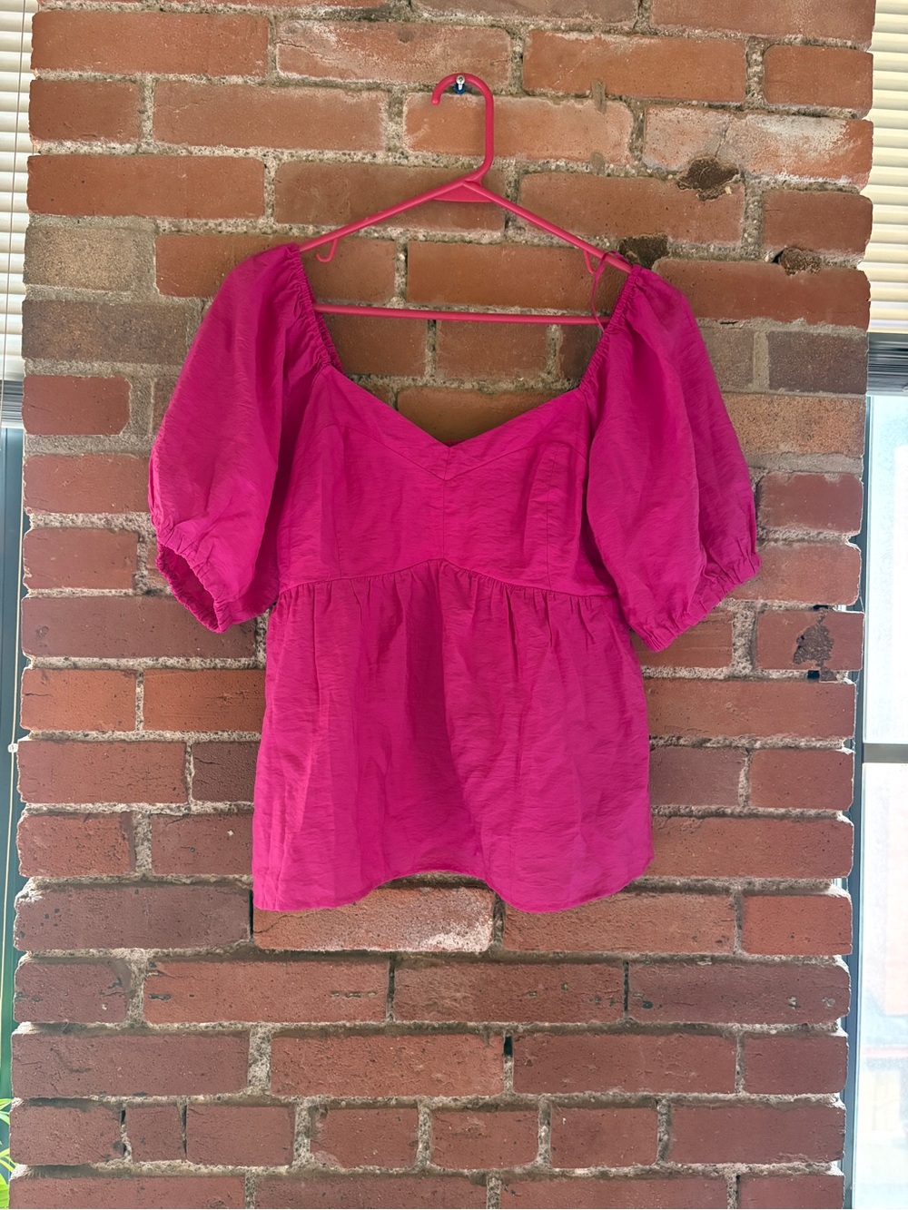 Nine West Bright Fuchsia Puff Sleeve Peplum Blouse
